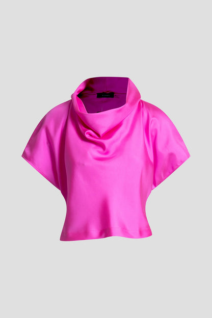 Solid Silk Twill Cowl Neck Top Fresh Pink Natori