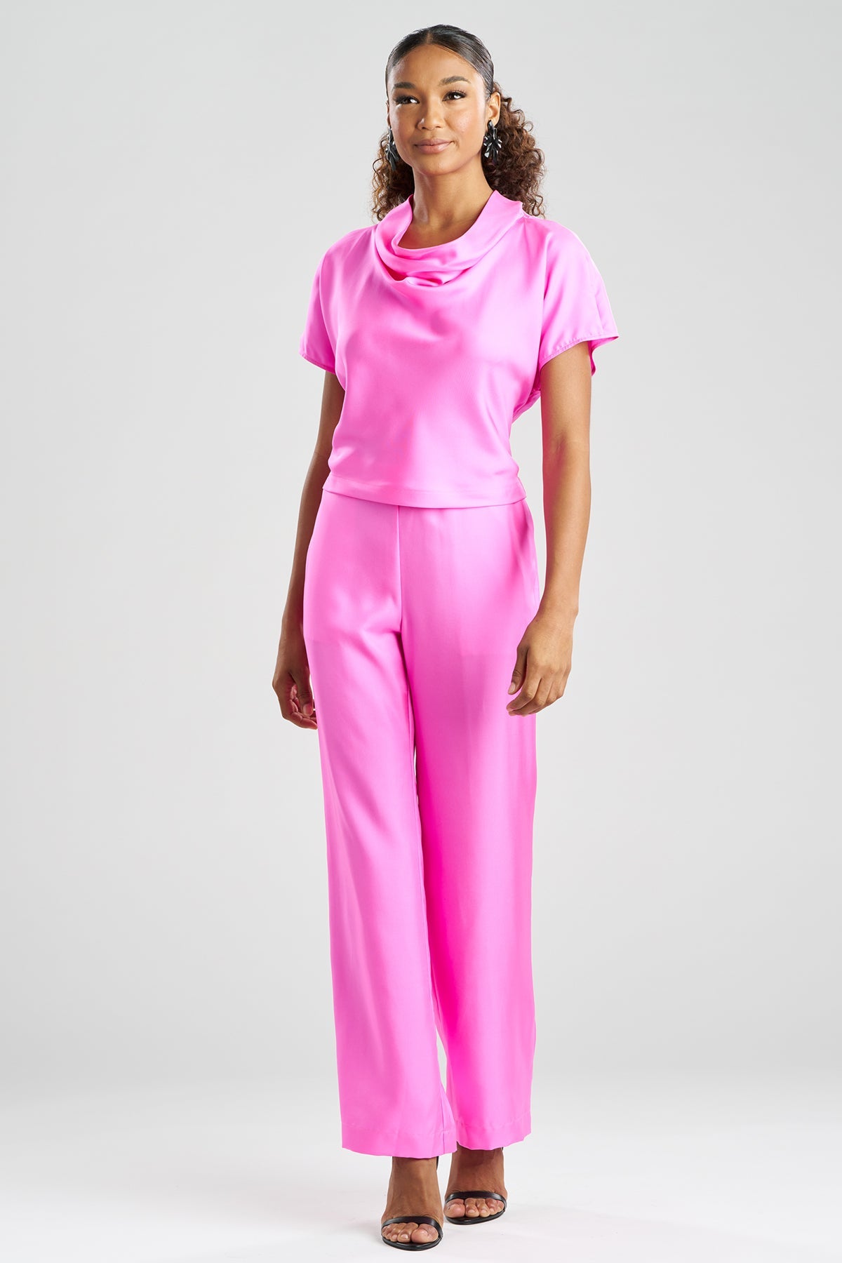 Solid Silk Twill Cowl Neck Top Fresh Pink Natori