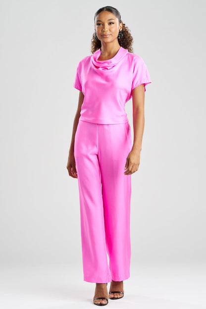 Solid Silk Twill Cowl Neck Top Fresh Pink Natori