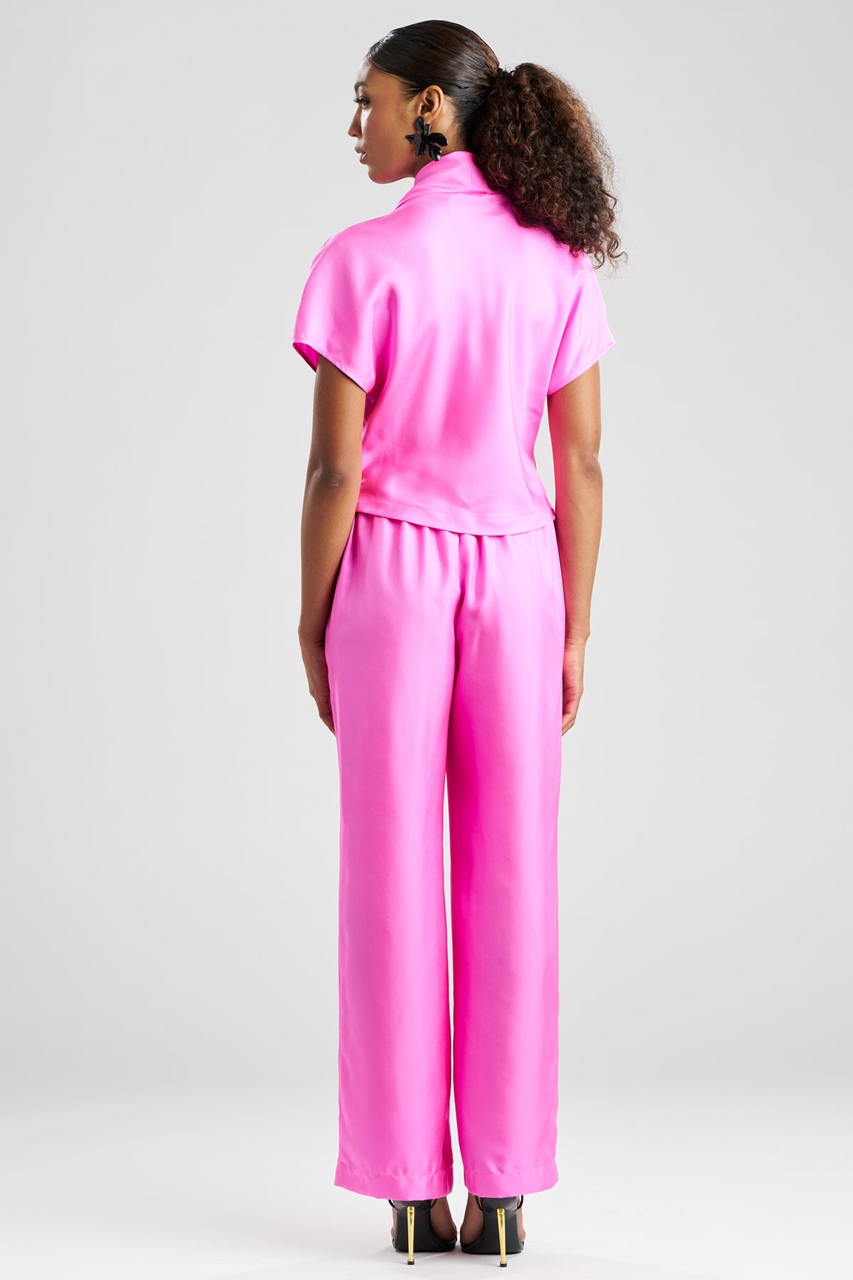 Solid Silk Twill Cowl Neck Top Fresh Pink Natori