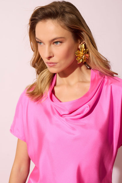 Solid Silk Twill Cowl Neck Top Fresh Pink Natori