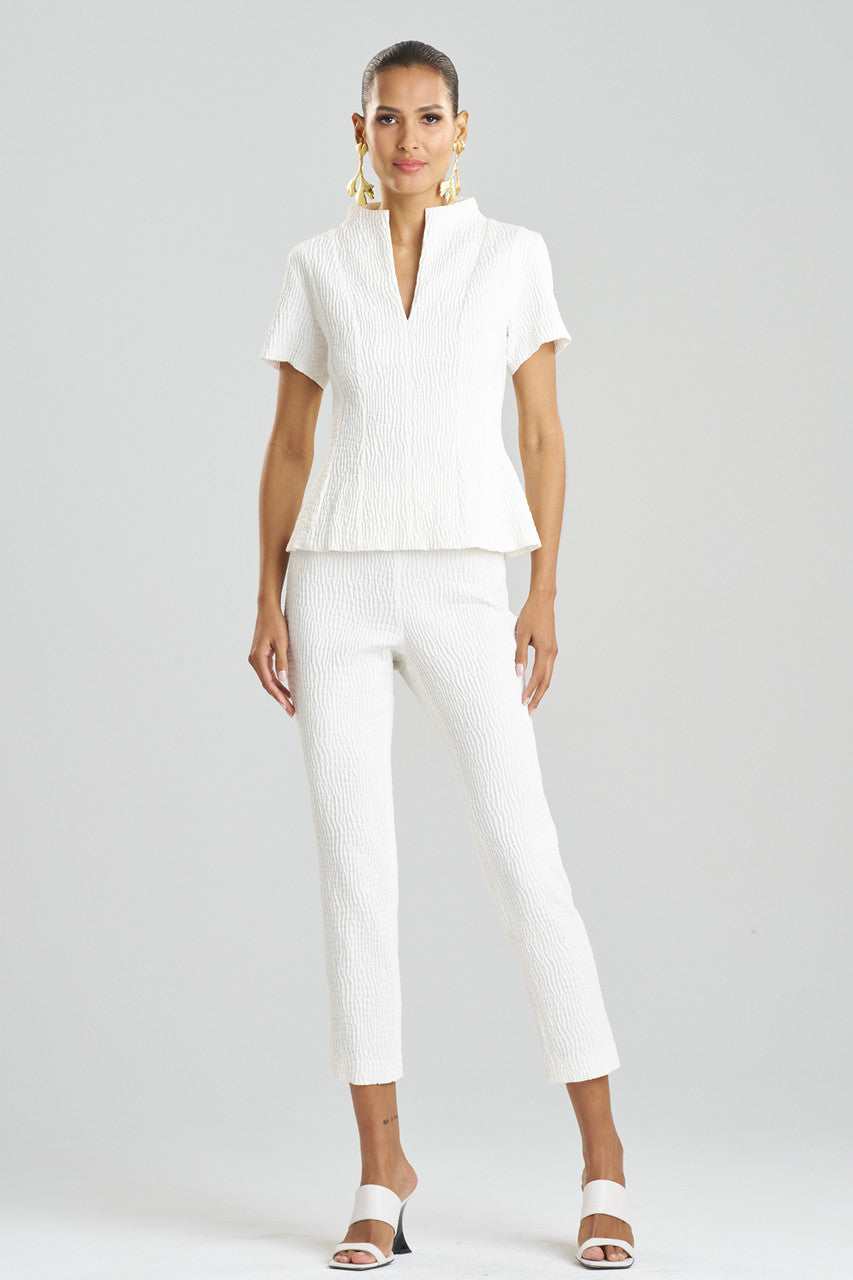 Buy Textured Cotton Jacquard Pleated Top in White Online White Natori