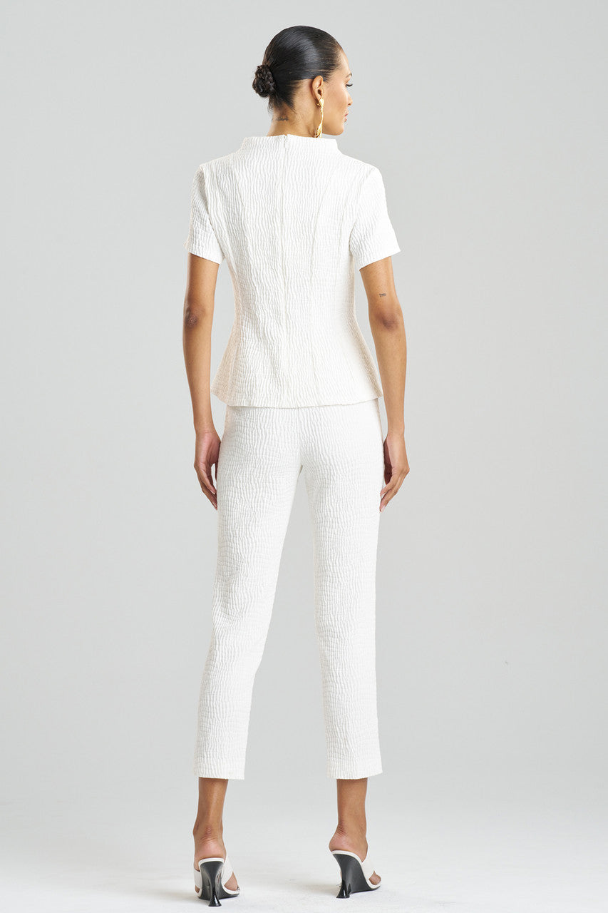 Buy Textured Cotton Jacquard Pleated Top in White Online White Natori