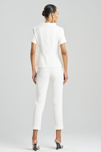 Buy Textured Cotton Jacquard Pleated Top in White Online White Natori