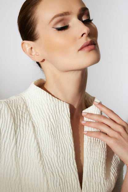 Buy Textured Cotton Jacquard Pleated Top in White Online White Natori