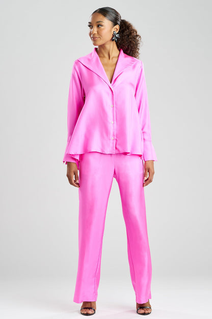 Solid Silk Twill Button Down Trapeze Shirt Fresh Pink Natori