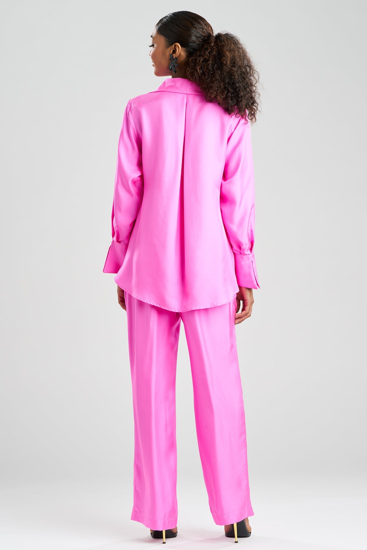 Solid Silk Twill Button Down Trapeze Shirt Fresh Pink Natori