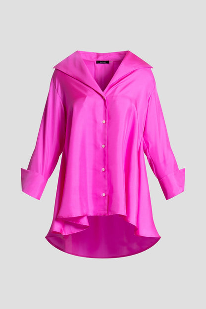 Solid Silk Twill Button Down Trapeze Shirt Fresh Pink Natori