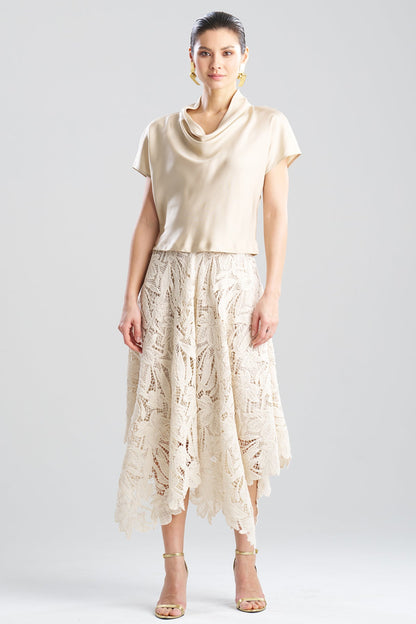 Solid Silk Twill Cowl Neck Top Bone Natori