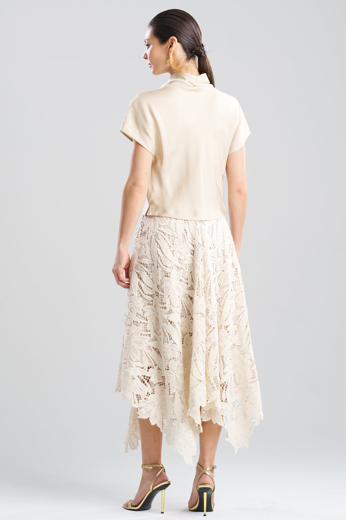 Solid Silk Twill Cowl Neck Top Bone Natori