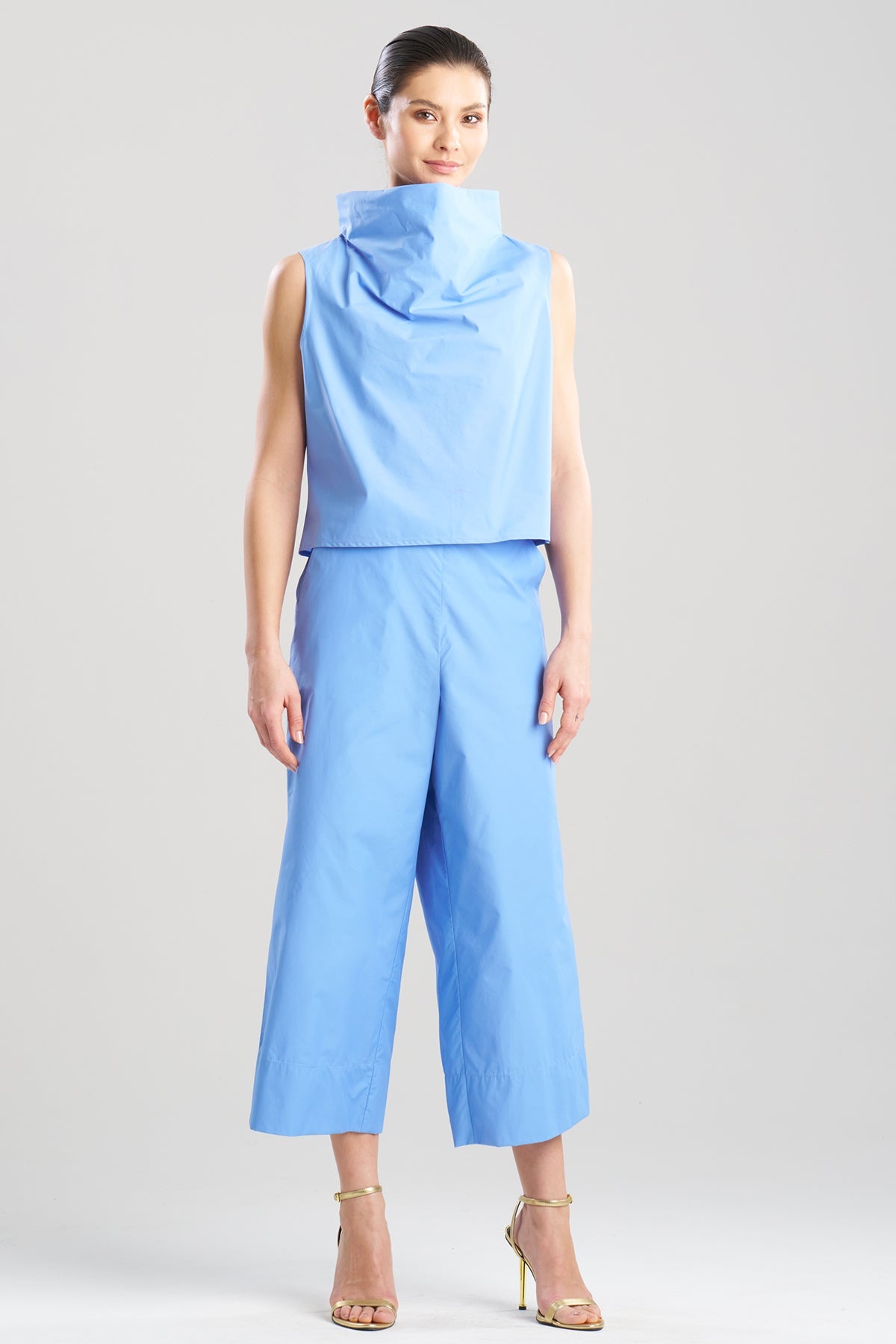 Techno Poplin Cowl Top Blue Iris Natori
