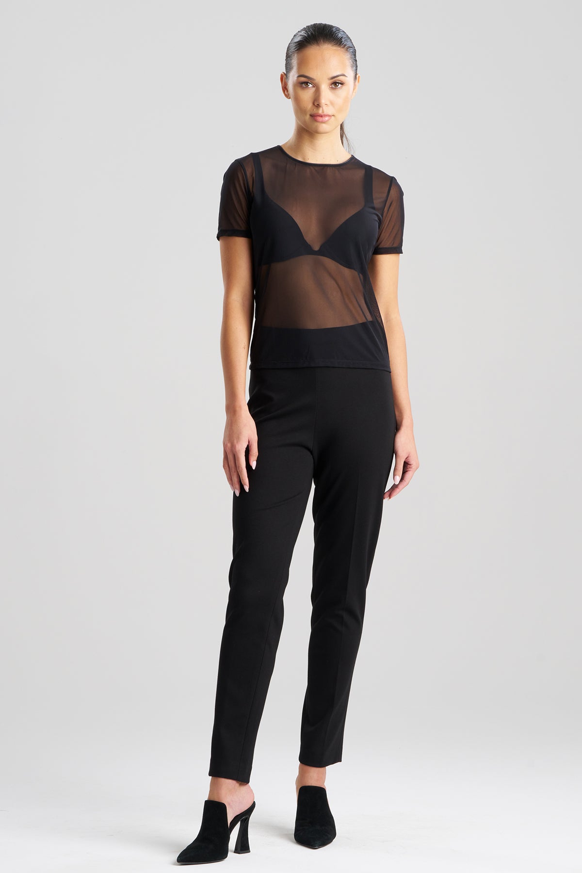 Seduction Mesh T-Shirt Top Black Natori