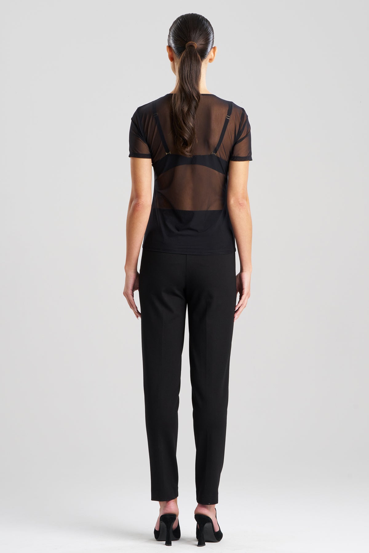Seduction Mesh T-Shirt Top Black Natori