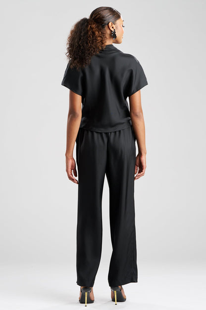Solid Silk Twill Cowl Neck Top Black Natori