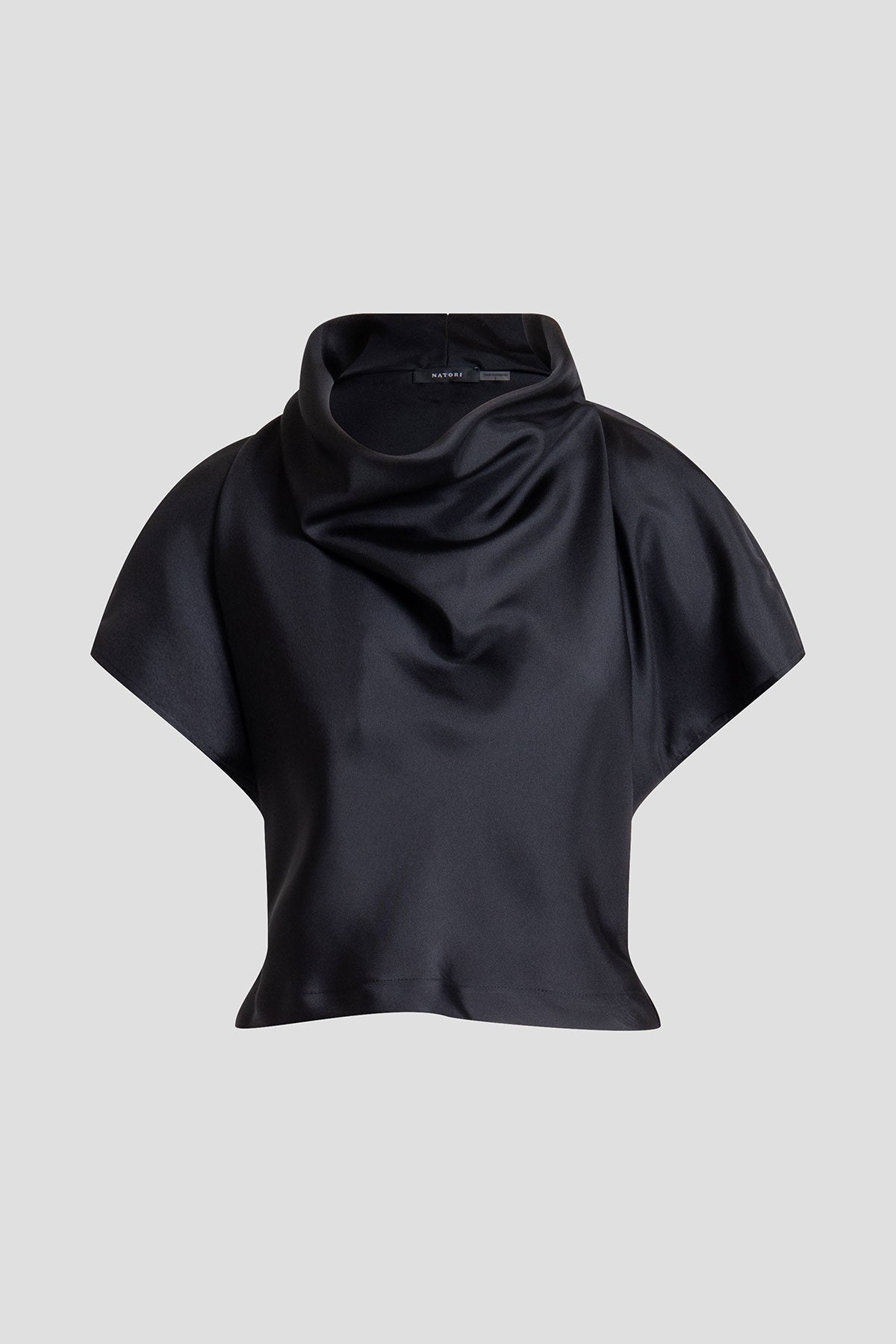 Solid Silk Twill Cowl Neck Top Black Natori