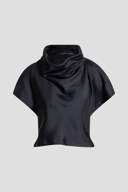 Solid Silk Twill Cowl Neck Top Black Natori