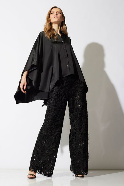 Luxe Charmeuse Button Down Caftan Shirt Black Natori