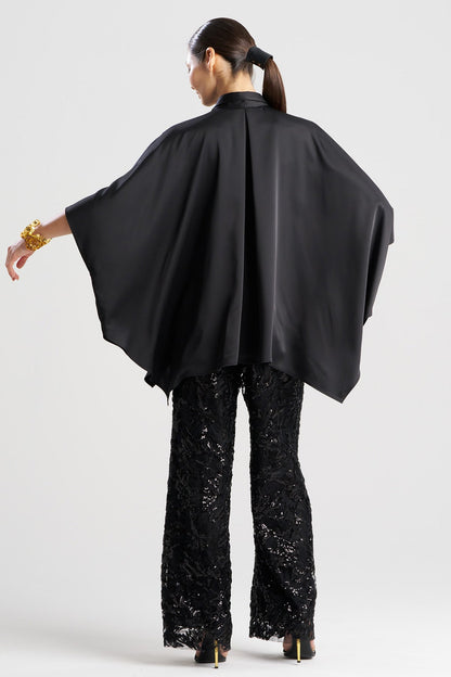 Luxe Charmeuse Button Down Caftan Shirt Black Natori