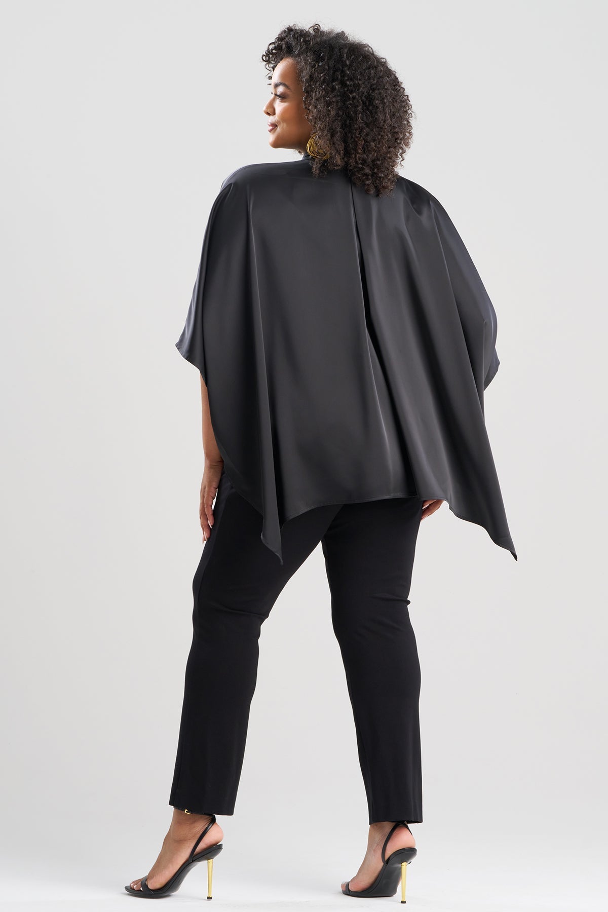 Luxe Charmeuse Button Down Caftan Shirt Black Natori