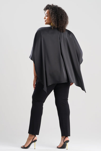 Luxe Charmeuse Button Down Caftan Shirt Black Natori