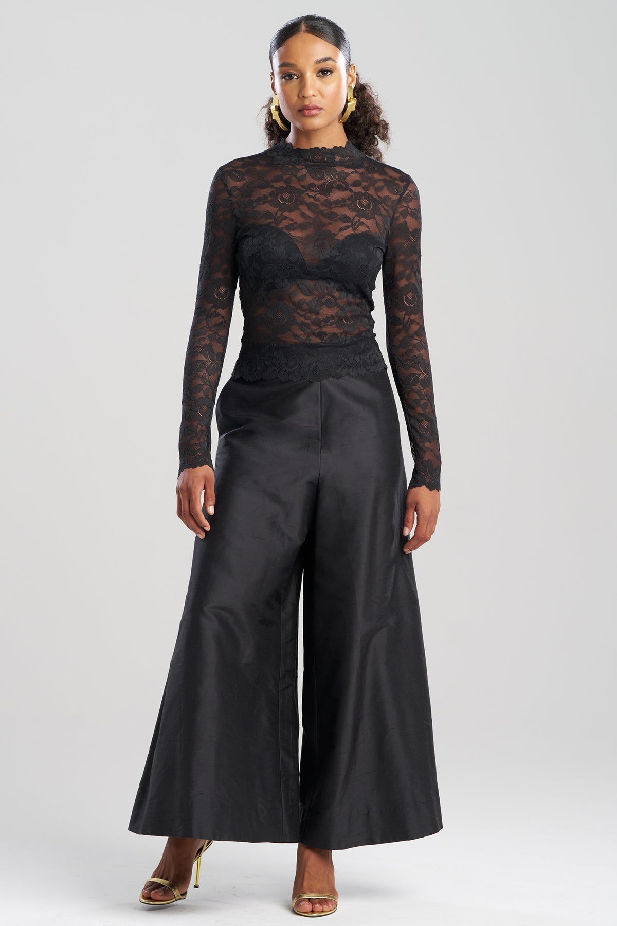 Peony Allover Sheer Lace Top Black Natori