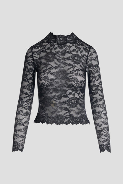 Peony Allover Sheer Lace Top Black Natori