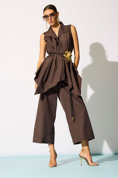 Techno Poplin Sleeveless Handkerchief Hem Shirt Coffee Bean Natori
