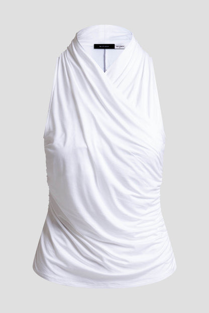 Feather Lightweight Knit Twist Neck Top White Natori