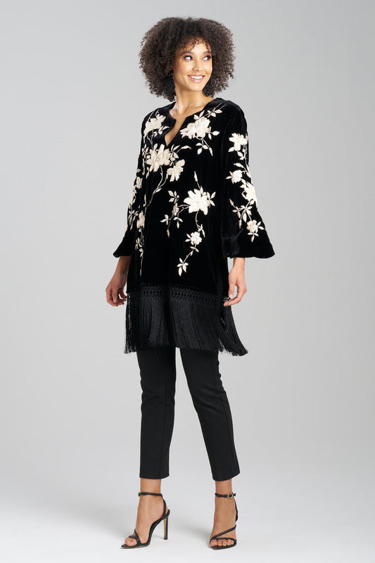 Buy Couture Velvet Silk Embroidered Fringe Tunic in Black Online Black Natori