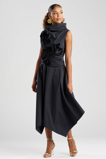Tech Cotton Taffeta Embroidered Funnel Neck Top Black Natori