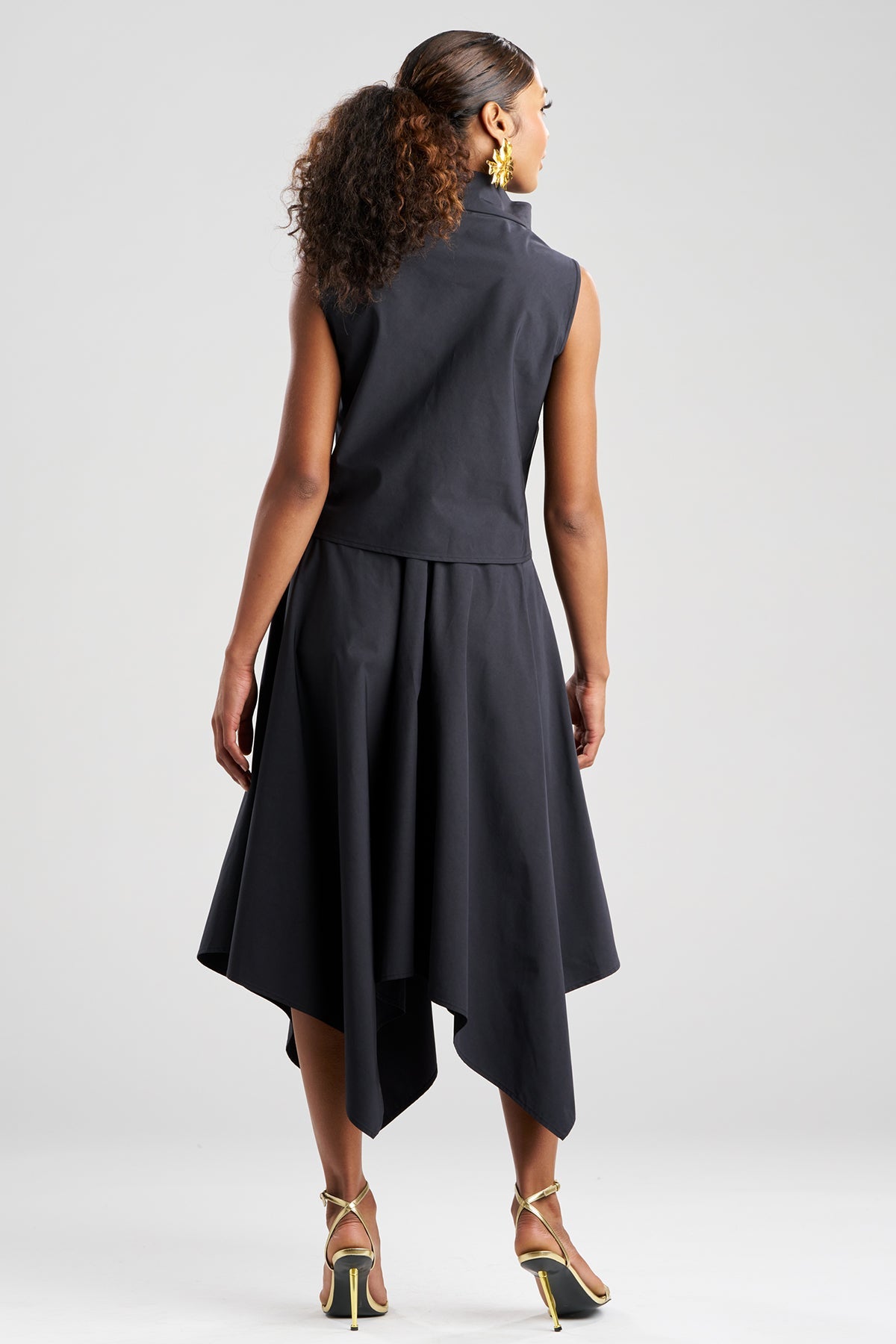 Tech Cotton Taffeta Embroidered Funnel Neck Top Black Natori