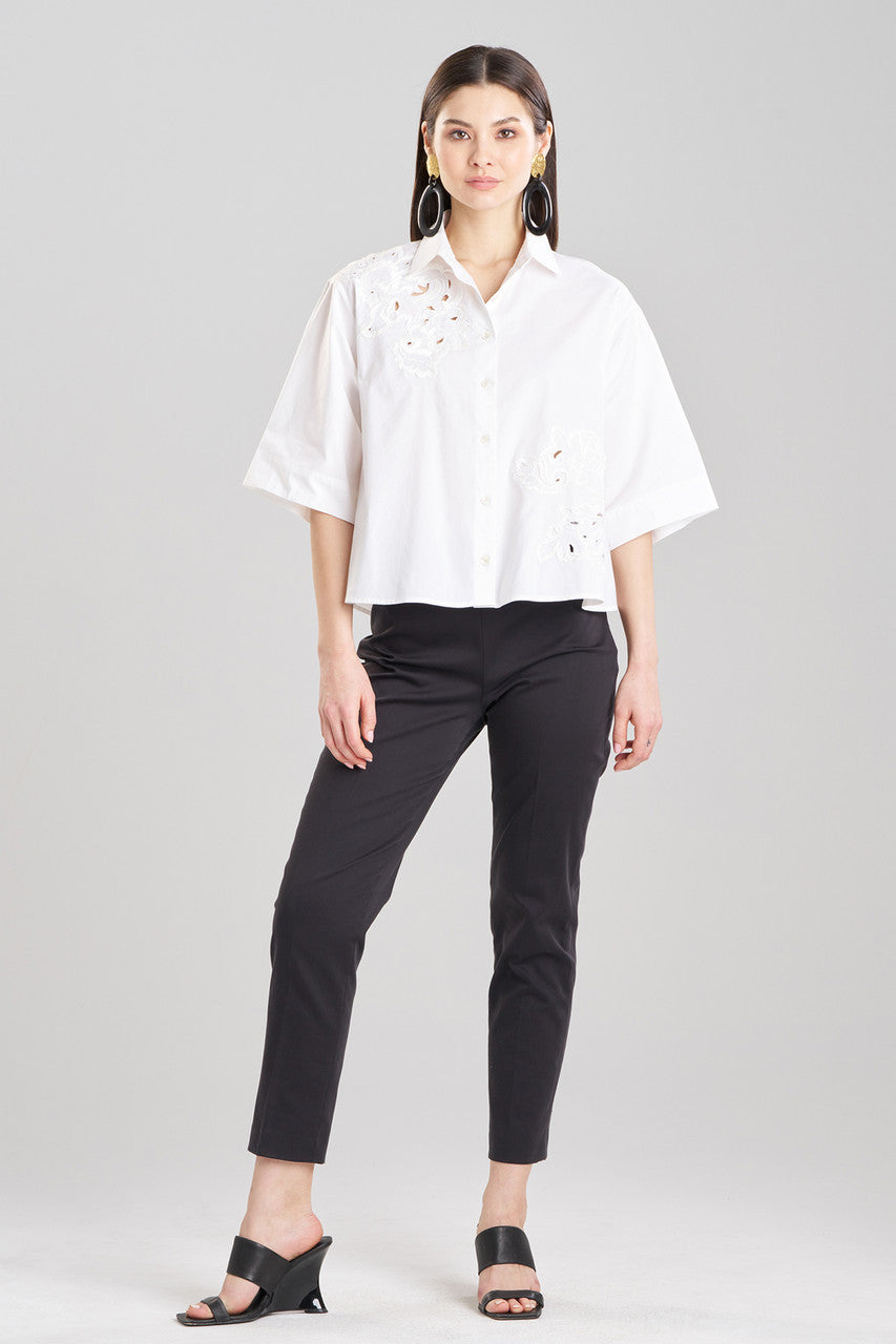 Buy Cotton Poplin Embroidered Cutout Trapeze Shirt in White Online White Natori