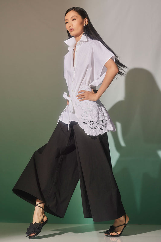 Kumo Embroidery Applique Kimono Wrap Shirt White Natori