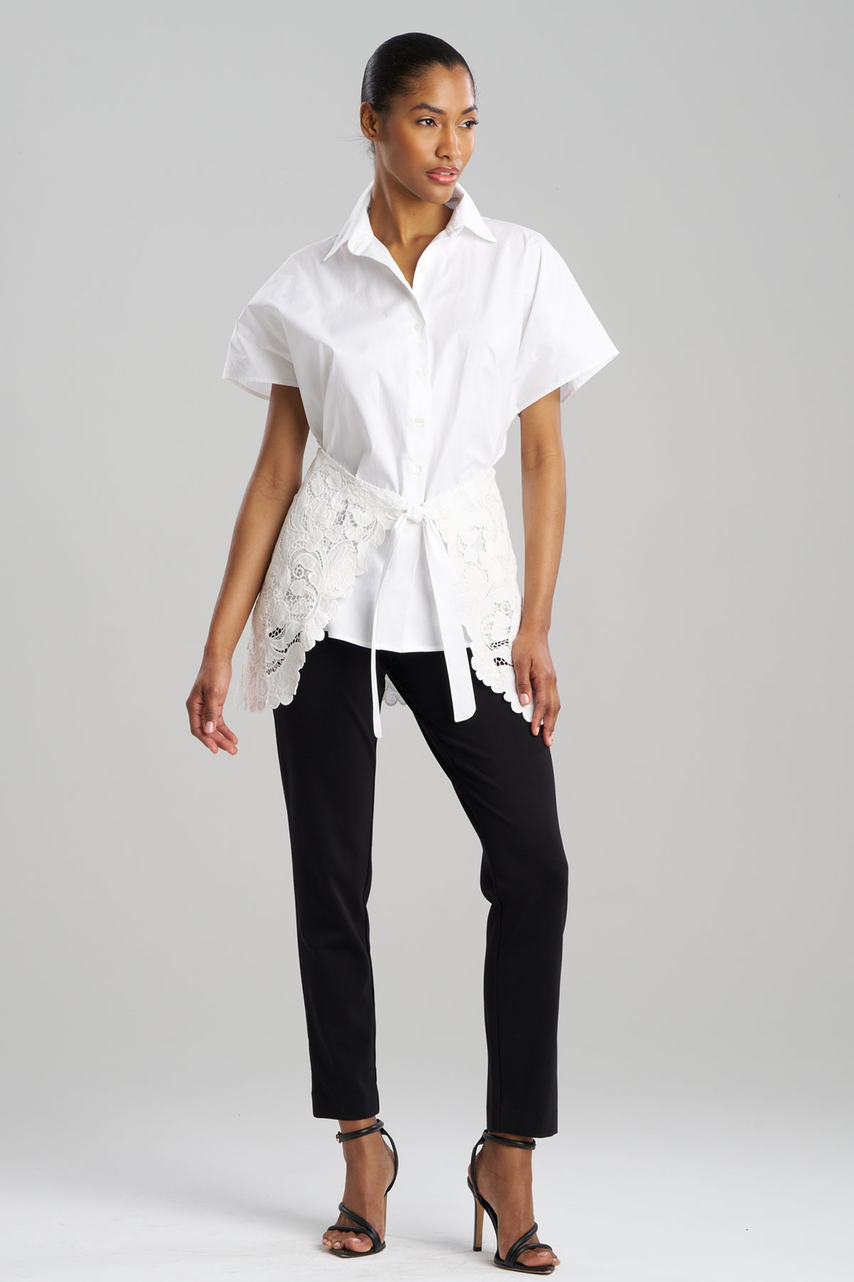 Kumo Embroidery Applique Kimono Wrap Shirt White Natori