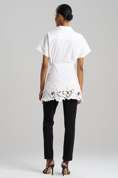Kumo Embroidery Applique Kimono Wrap Shirt White Natori