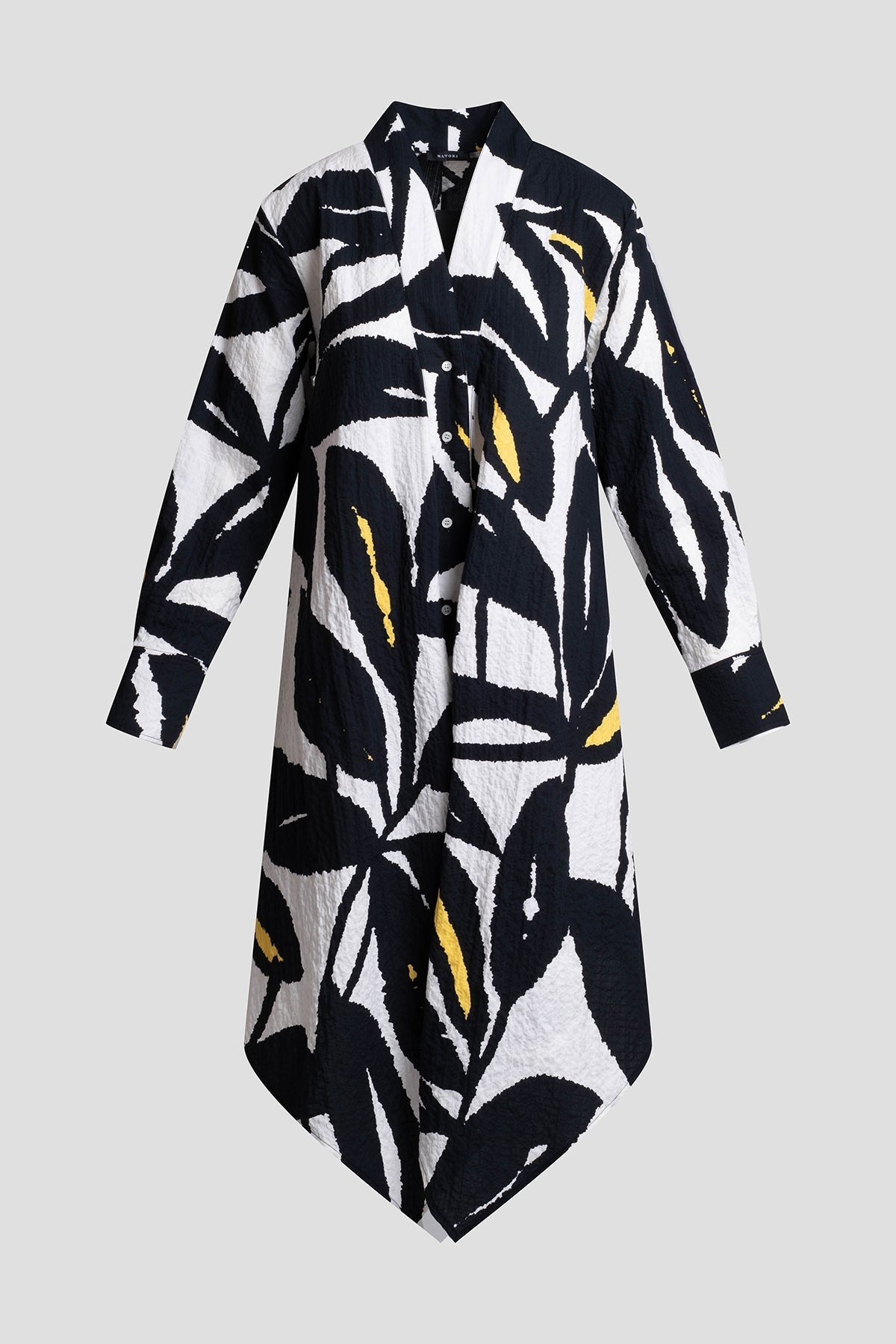 Leaf Matelassé Cotton Handkerchief Tunic Ivory/Black Natori