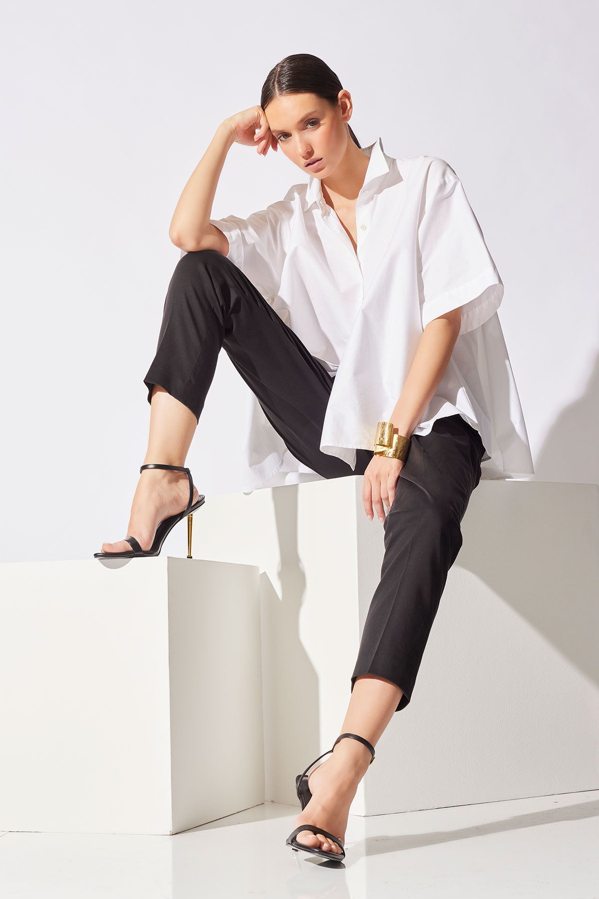 Cotton Poplin Short Sleeve Trapeze Shirt White Natori