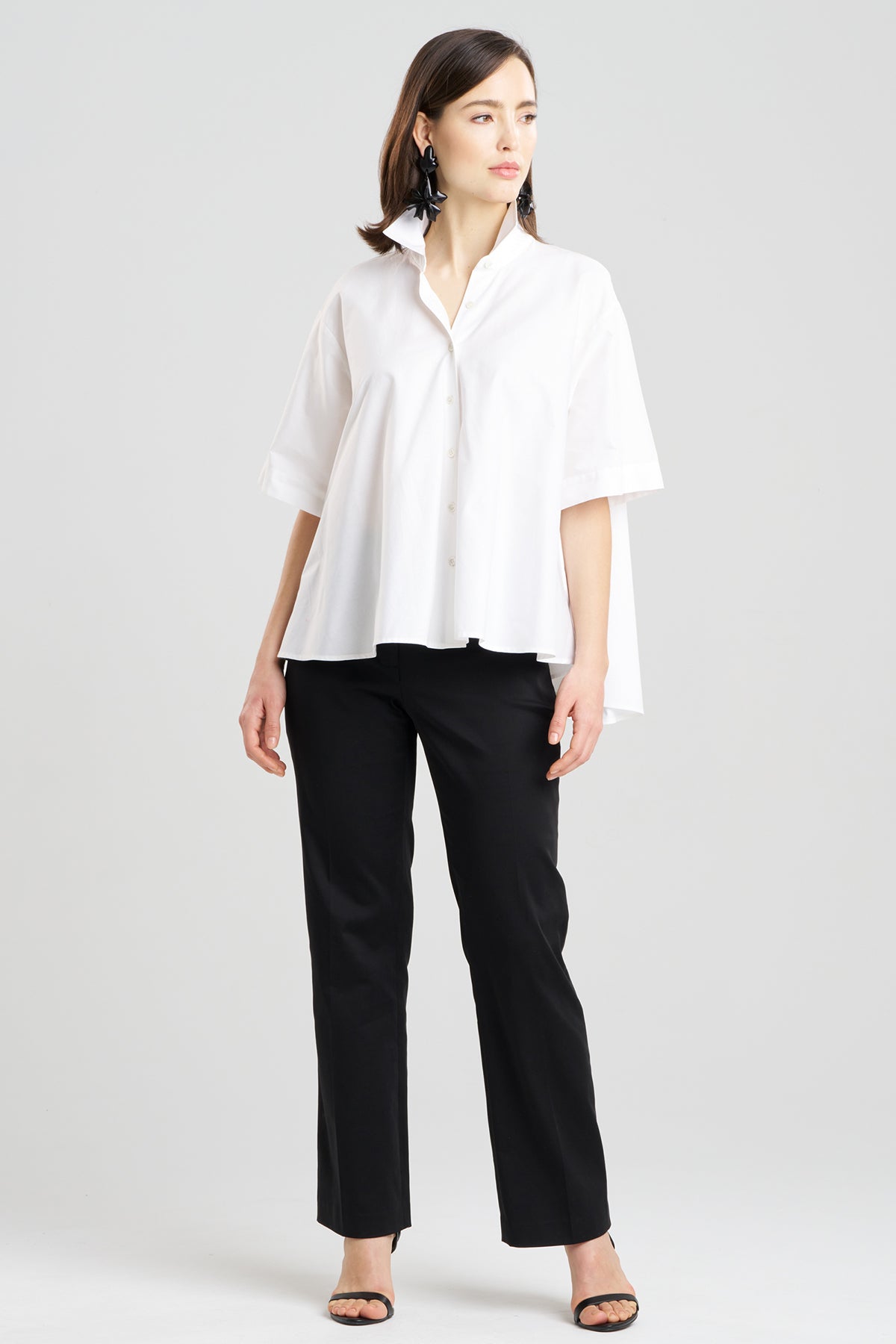 Cotton Poplin Short Sleeve Trapeze Shirt White Natori