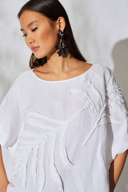 Light Weight Linen Embroidered Caftan Top White Natori