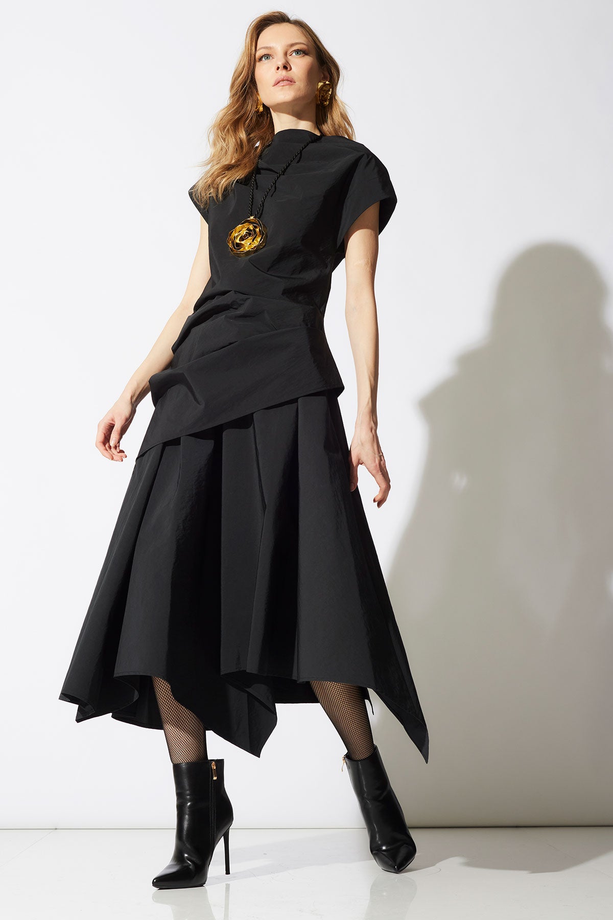 Taffeta Asymmetric Drape Top Black Natori