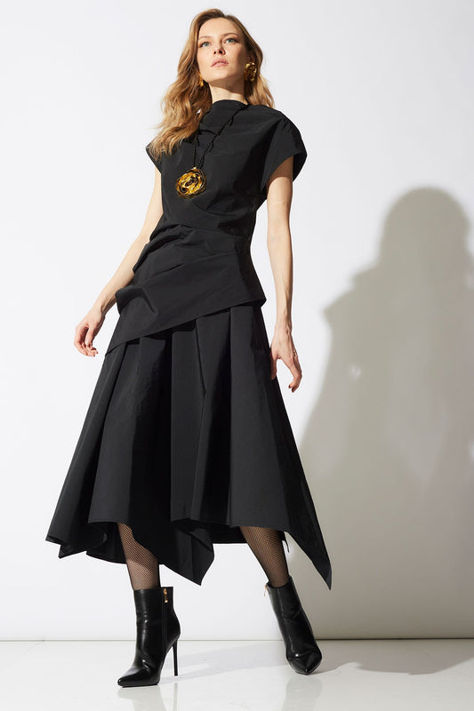 Taffeta Asymmetric Drape Top Black Natori
