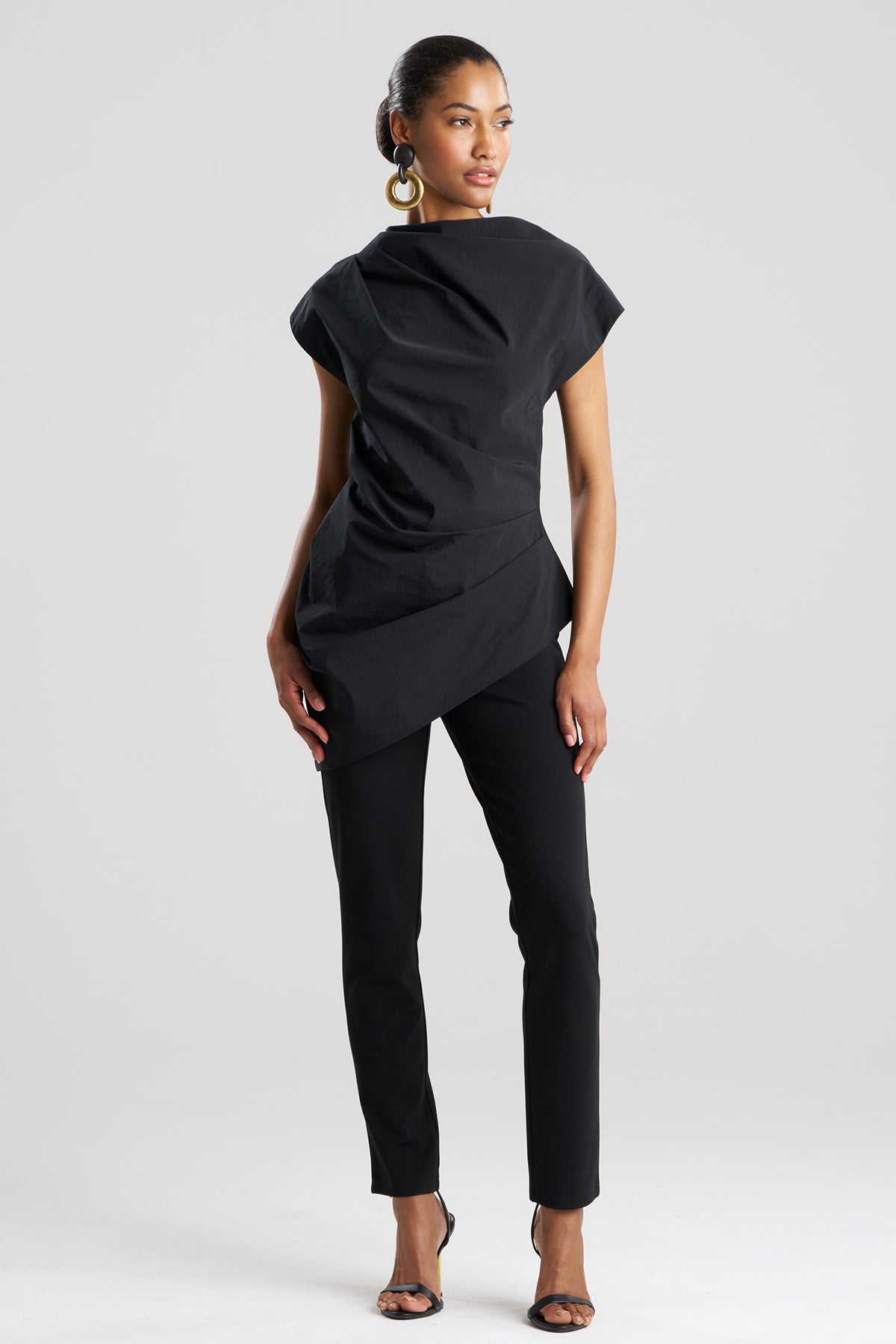 Taffeta Asymmetric Drape Top Black Natori