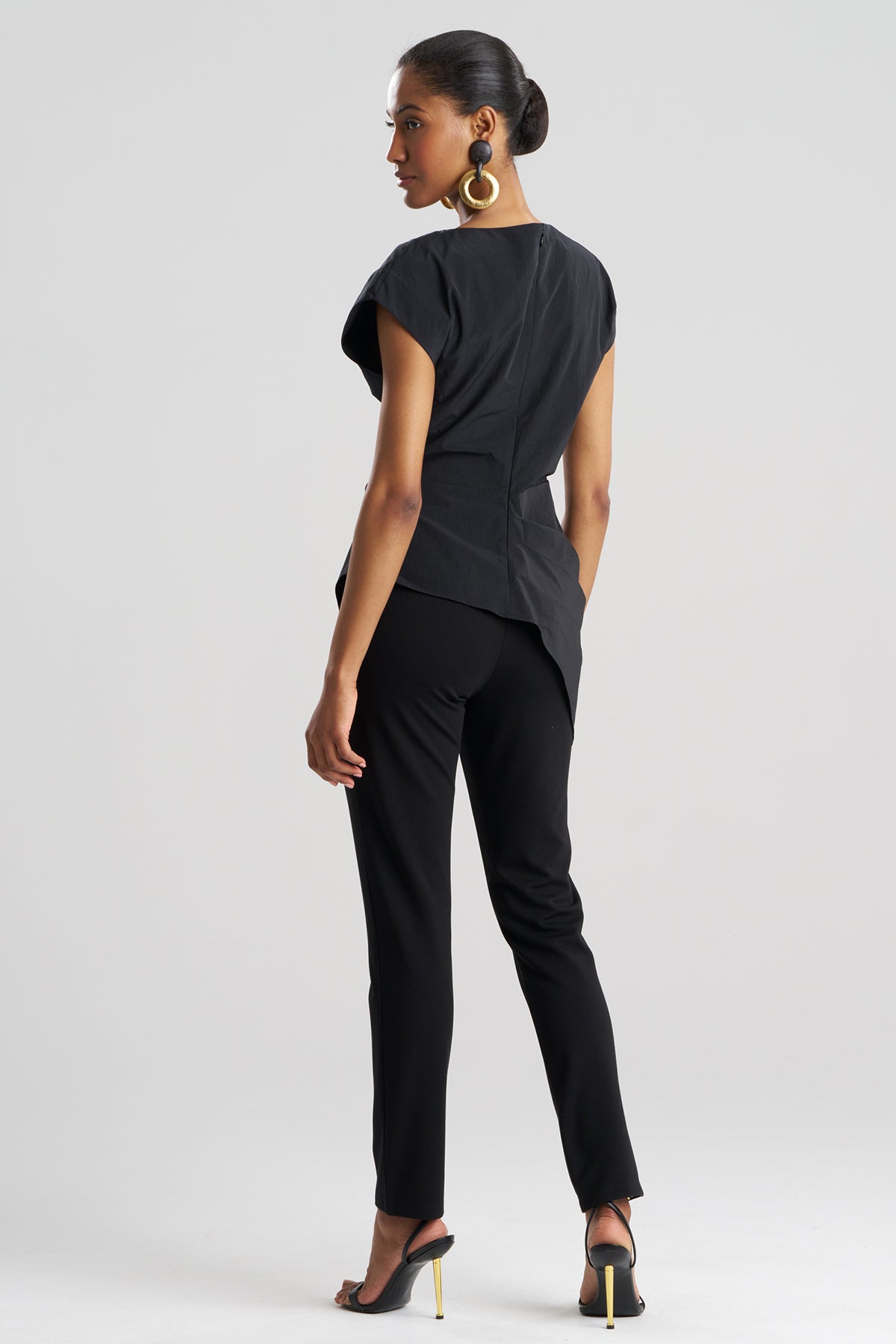 Taffeta Asymmetric Drape Top Black Natori