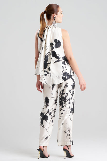 Nara Silk Twill Halter Scarf Top Black/White Natori