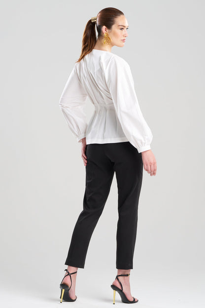 Cotton Poplin V-Neck Pleated Shirt White Natori