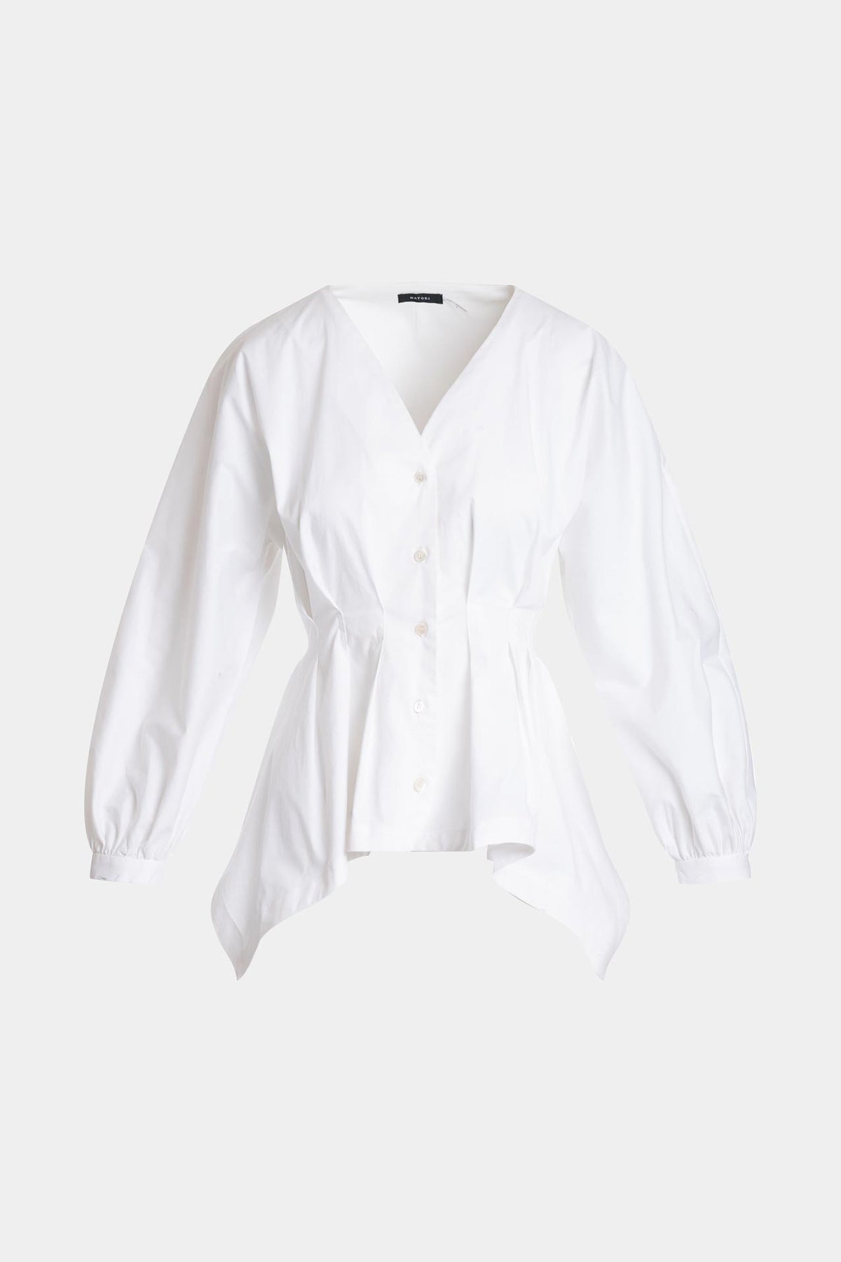Cotton Poplin V-Neck Pleated Shirt White Natori