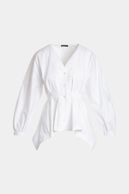 Cotton Poplin V-Neck Pleated Shirt White Natori