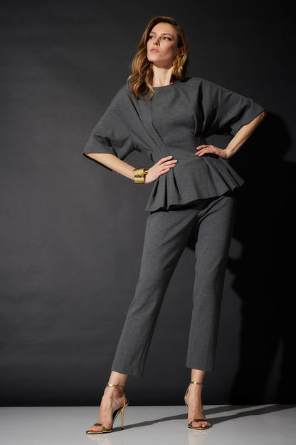 Compact Knit Pleat Release Top Dark Grey Heather Natori