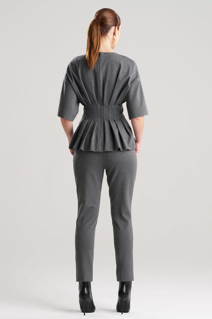 Compact Knit Pleat Release Top Dark Grey Heather Natori