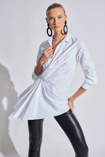 Buy Cotton Poplin Side Drape Shirt in White Online White Natori